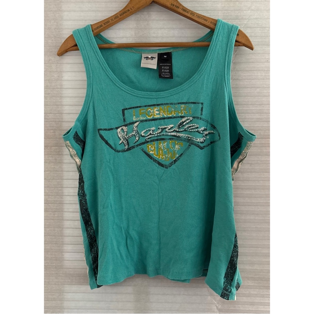 Harley Davidson Tank Top Rhinestone Western Rodeo Country 1X Y2K Goth Mcbling